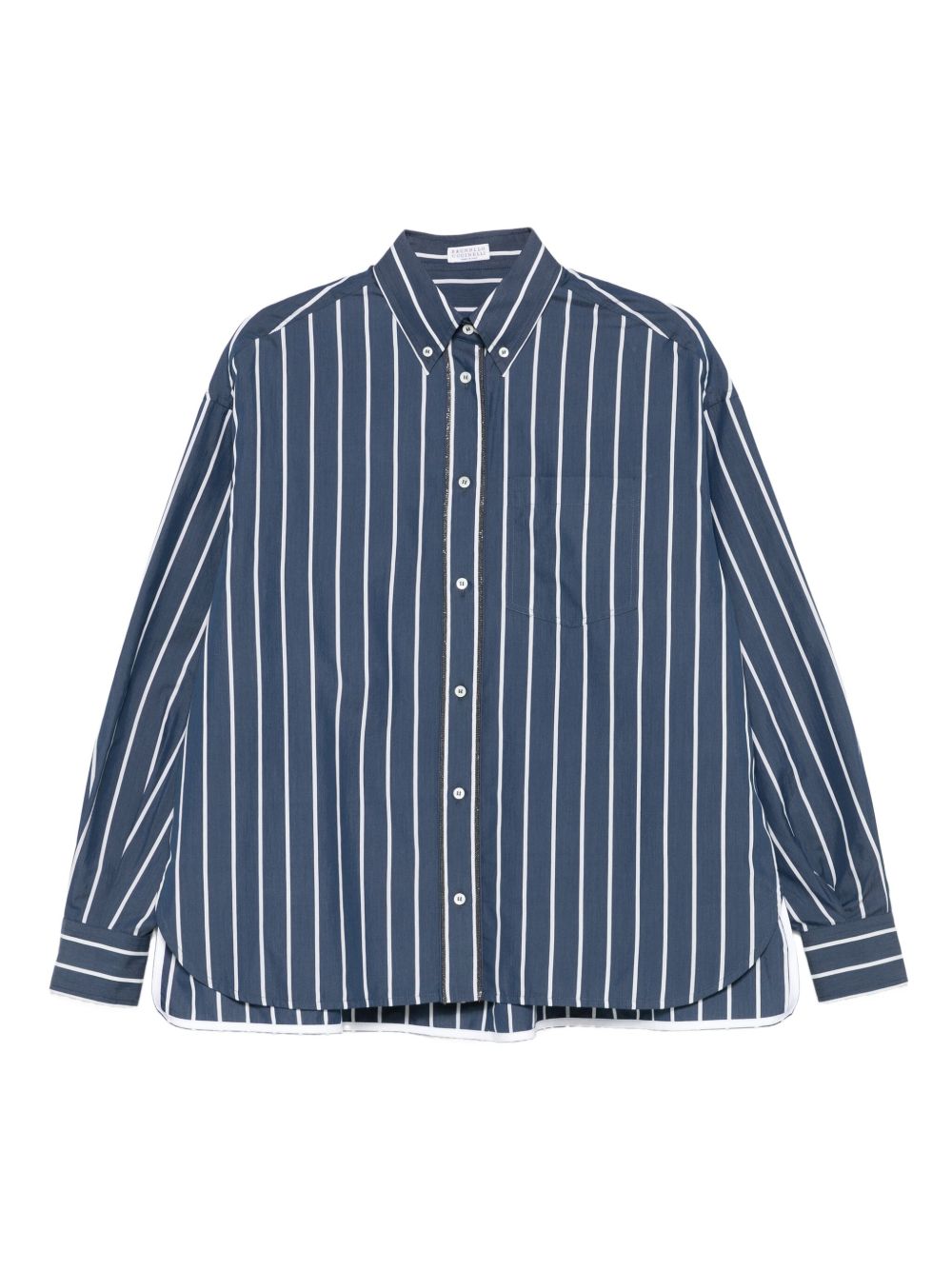 Brunello Cucinelli Striped Cotton and Silk Long-Sleeve Shirt Blue blue