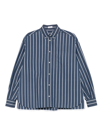 Brunello Cucinelli Striped Cotton and Silk Long-Sleeve Shirt Blue blue