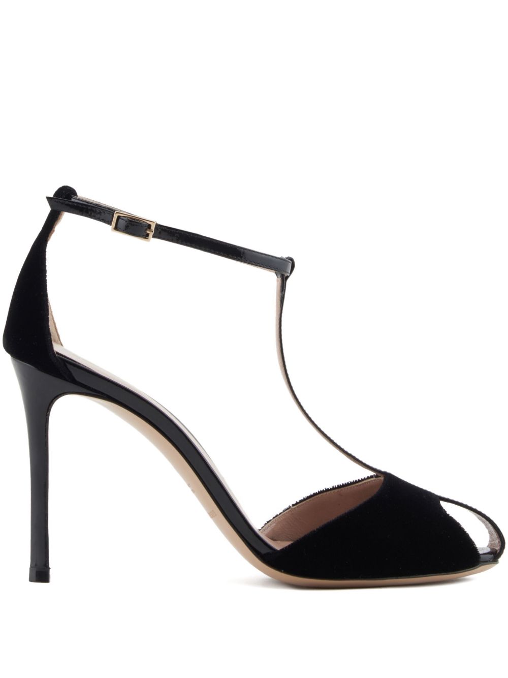 Emporio Armani T-Bar Velvet Stiletto Sandals Black