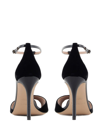 Emporio Armani T-Bar Velvet Stiletto Sandals Black