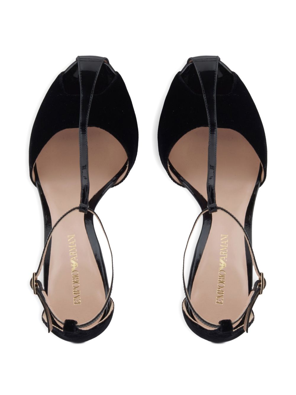 Emporio Armani T-Bar Velvet Stiletto Sandals Black