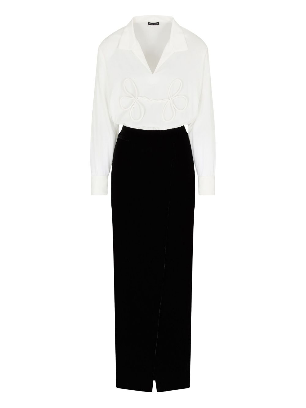 Emporio Armani Bicolor Velvet Long Dress with Rope Detail Black