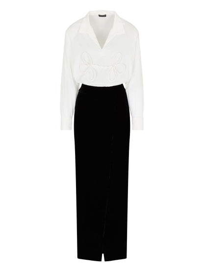 Emporio Armani Bicolor Velvet Long Dress with Rope Detail Black