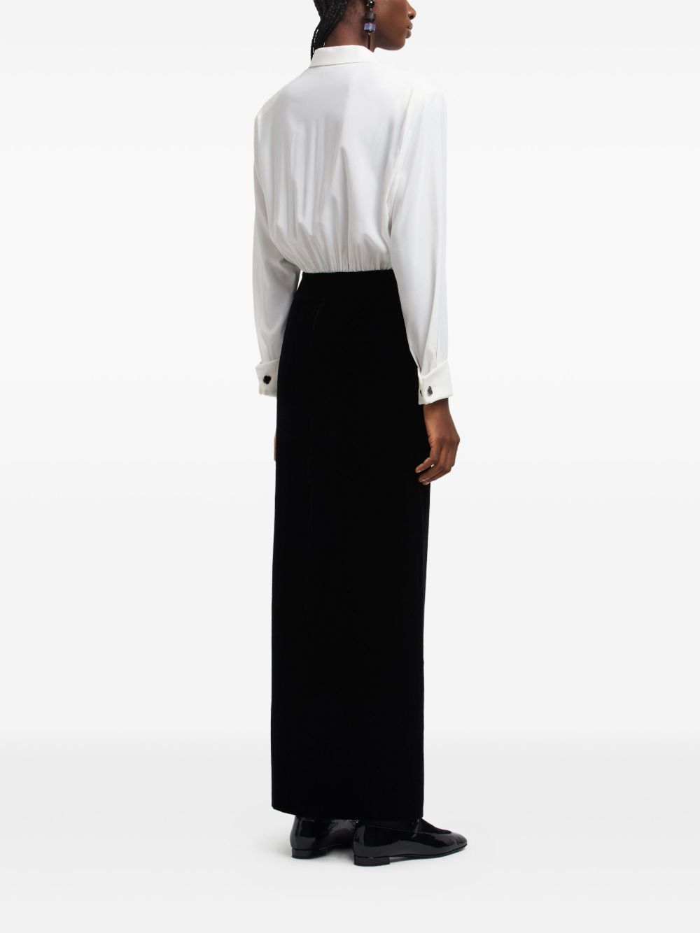 Emporio Armani Bicolor Velvet Long Dress with Rope Detail Black