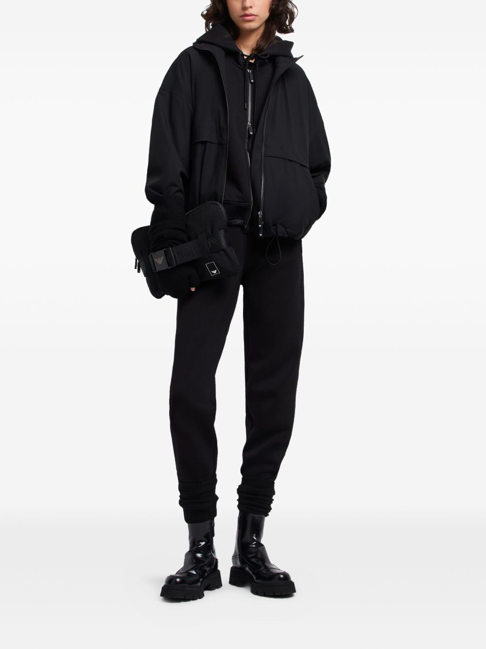 Emporio Armani Quilted Cotton Hooded Blouson Jacket Black