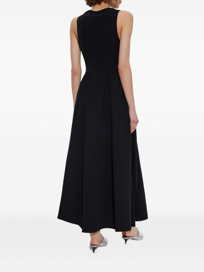 Emporio Armani Sleeveless Black Midi Flared Dress with Crew Neck Black