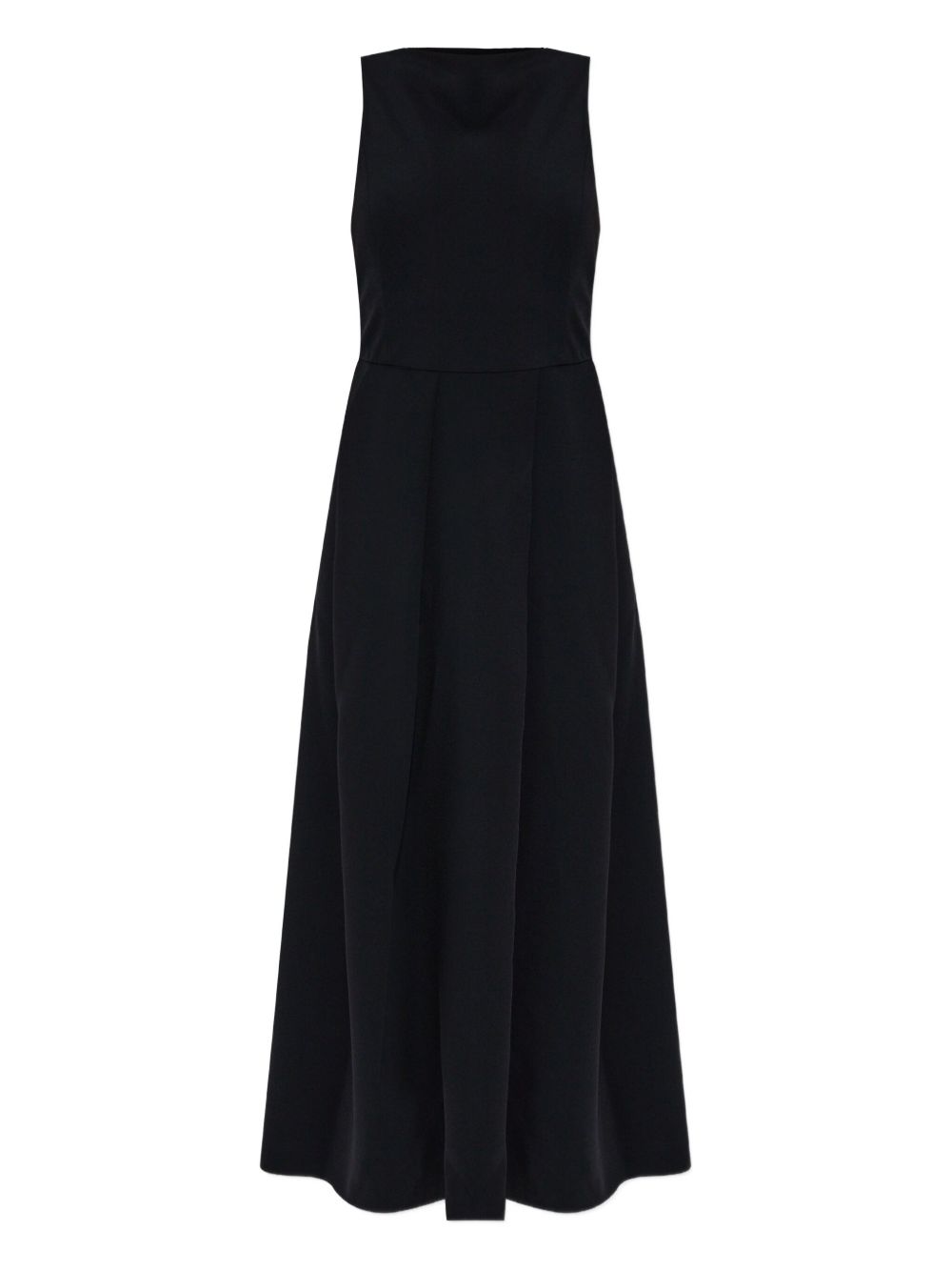 Emporio Armani Sleeveless Black Midi Flared Dress with Crew Neck Black