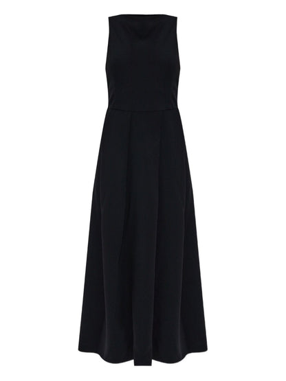Emporio Armani Sleeveless Black Midi Flared Dress with Crew Neck Black