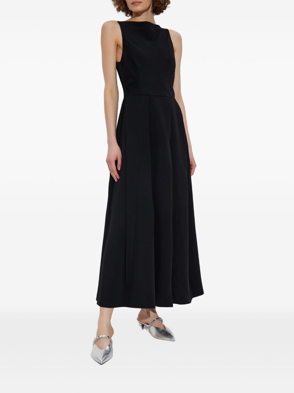 Emporio Armani Sleeveless Black Midi Flared Dress with Crew Neck Black