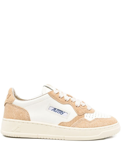 Autry Medialist Low Light Brown Leather and Suede Sneakers light brown