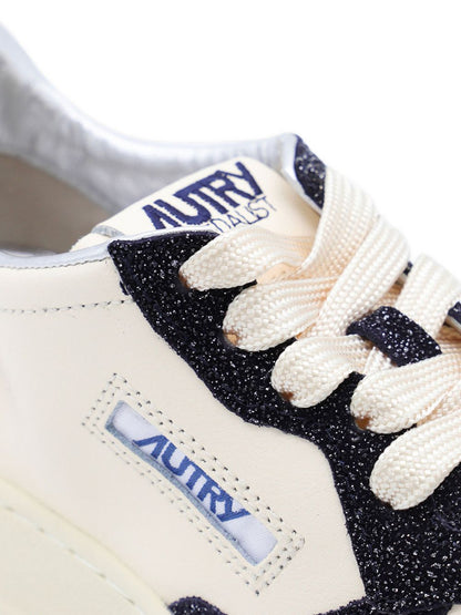 Autry Medalist Low Glitter-Panel Leather Sneakers Blue