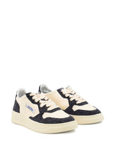 Autry Medalist Low Glitter-Panel Leather Sneakers Blue