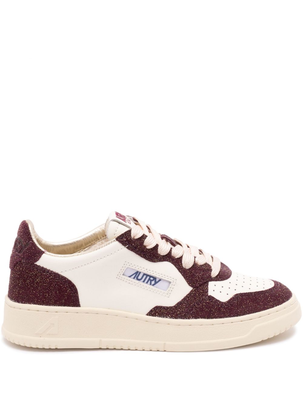 Autry Medalist Low Glitter-Panel Leather Sneakers Bordeaux