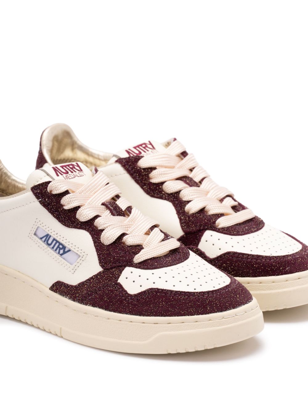 Autry Medalist Low Glitter-Panel Leather Sneakers Bordeaux