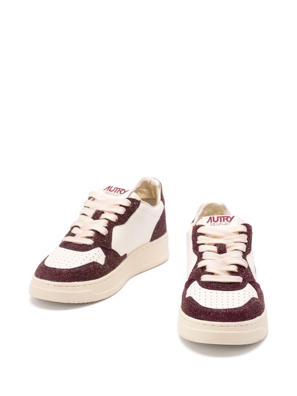 Autry Medalist Low Glitter-Panel Leather Sneakers Bordeaux