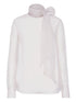 Brunello Cucinelli Ivory Silk High-Neck Puff-Sleeve Blouse Ivory