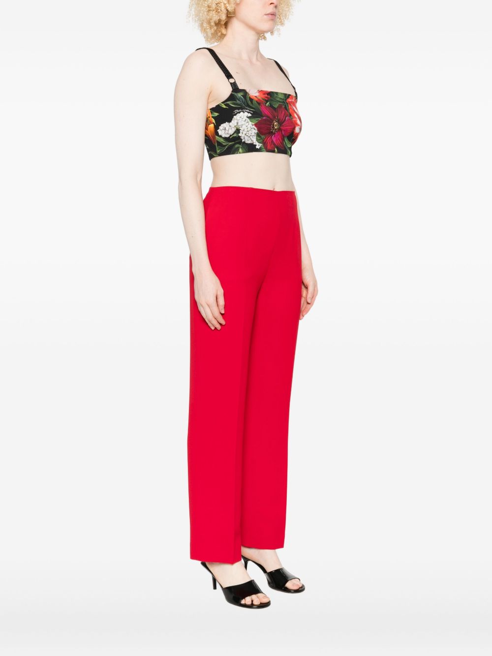 Dolce &amp; Gabbana Floral-Print Straight-Neckline Top Black Black