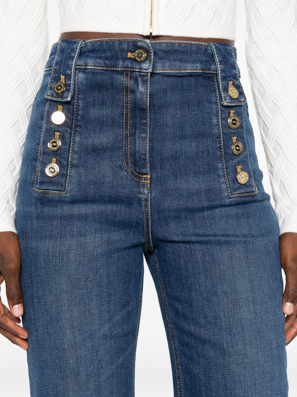Elisabetta Franchi High-Waisted Straight-Leg Denim Jeans Blue Blue