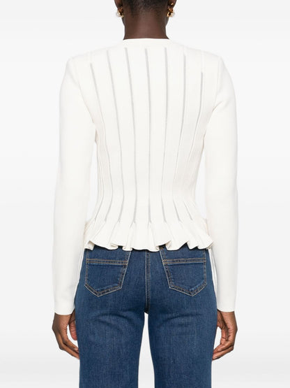 Elisabetta Franchi Ribbed-Knit Peplum Cardigan White