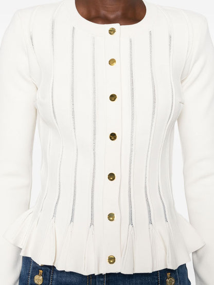 Elisabetta Franchi Ribbed-Knit Peplum Cardigan White