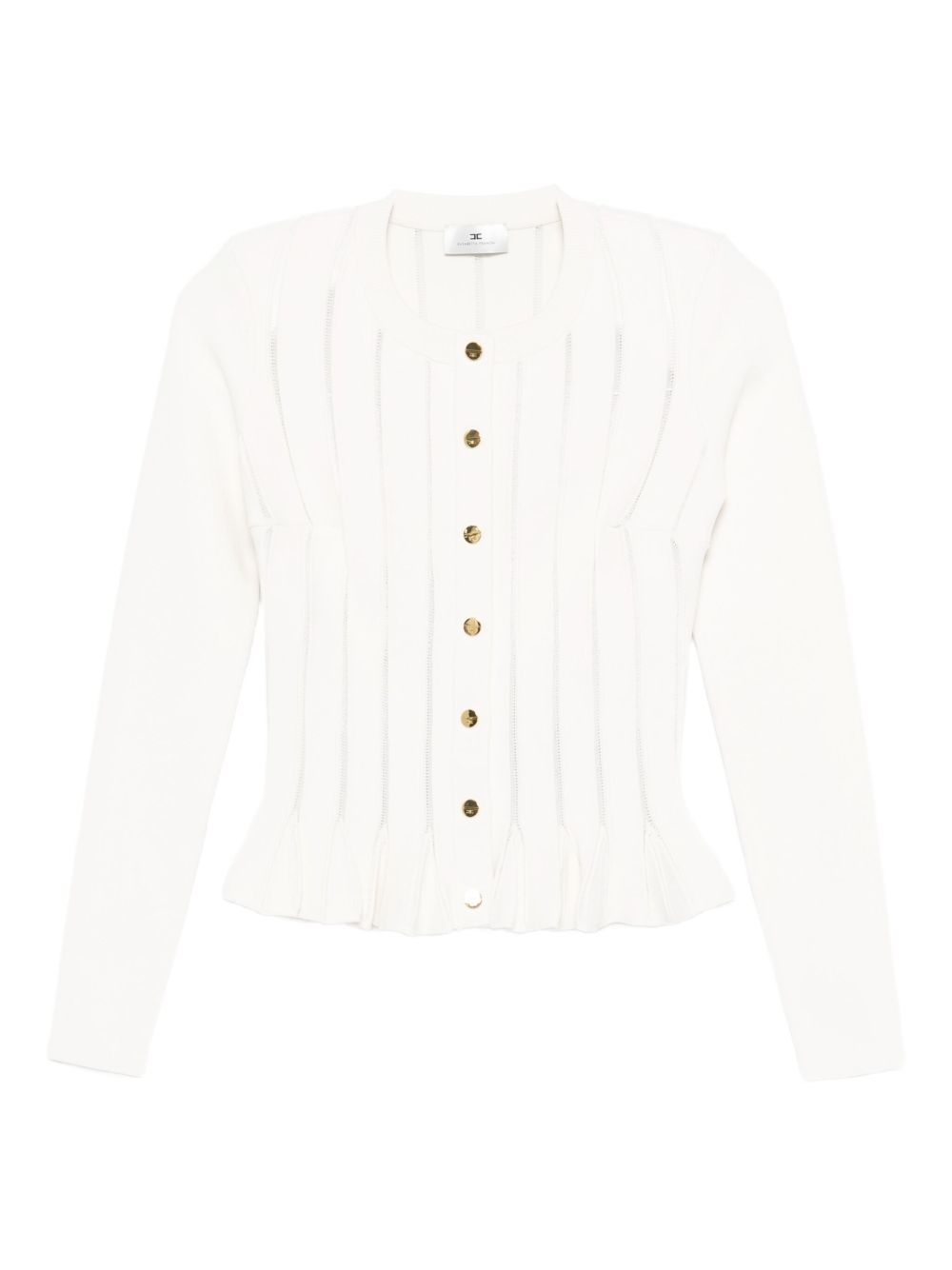 Elisabetta Franchi Ribbed-Knit Peplum Cardigan White