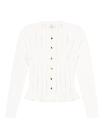 Elisabetta Franchi Ribbed-Knit Peplum Cardigan White