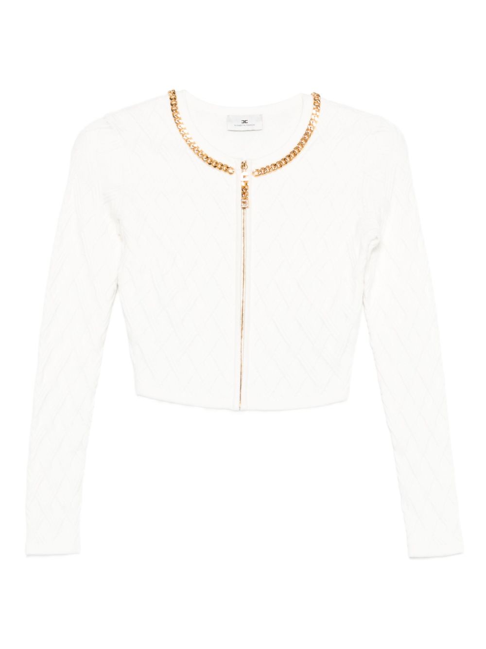 Elisabetta Franchi Cropped Diamond-Pattern Cardigan in Ivory Ivory