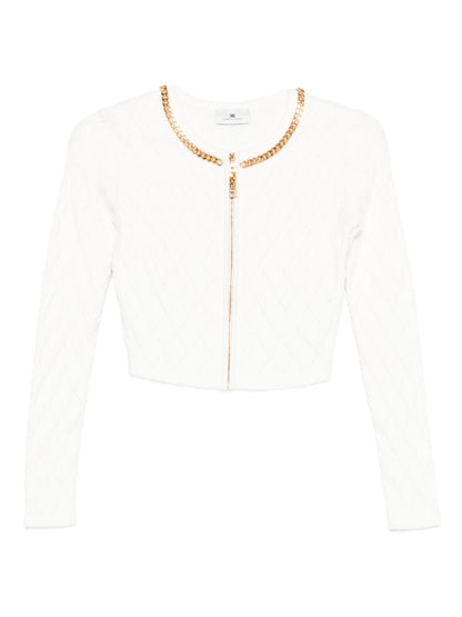 Elisabetta Franchi Cropped Diamond-Pattern Cardigan in Ivory Ivory