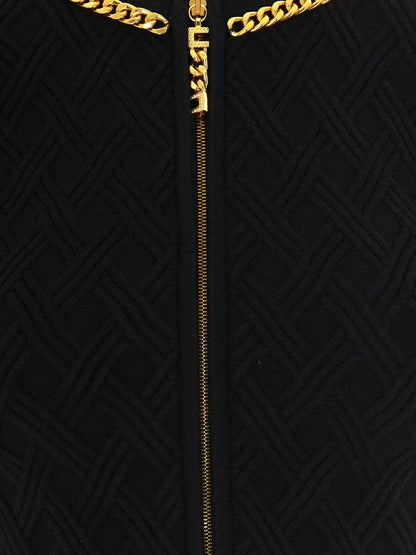 Elisabetta Franchi Cropped Diamond-Knit Cardigan with Gold-Tone Zip Black Black