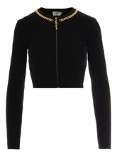 Elisabetta Franchi Cropped Diamond-Knit Cardigan with Gold-Tone Zip Black Black
