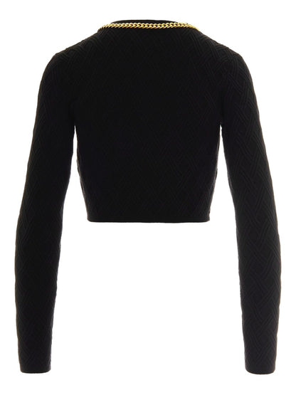 Elisabetta Franchi Cropped Diamond-Knit Cardigan with Gold-Tone Zip Black Black