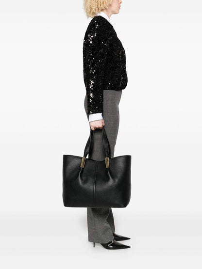 Elisabetta Franchi Large Black Tote Bag with Gold-Tone Logo Details Black