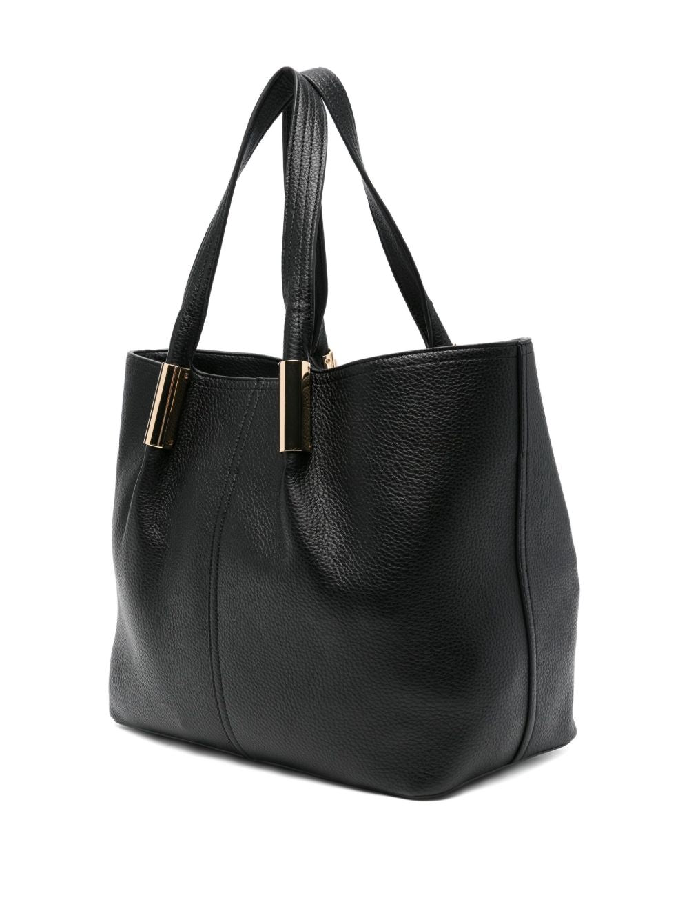 Elisabetta Franchi Large Black Tote Bag with Gold-Tone Logo Details Black