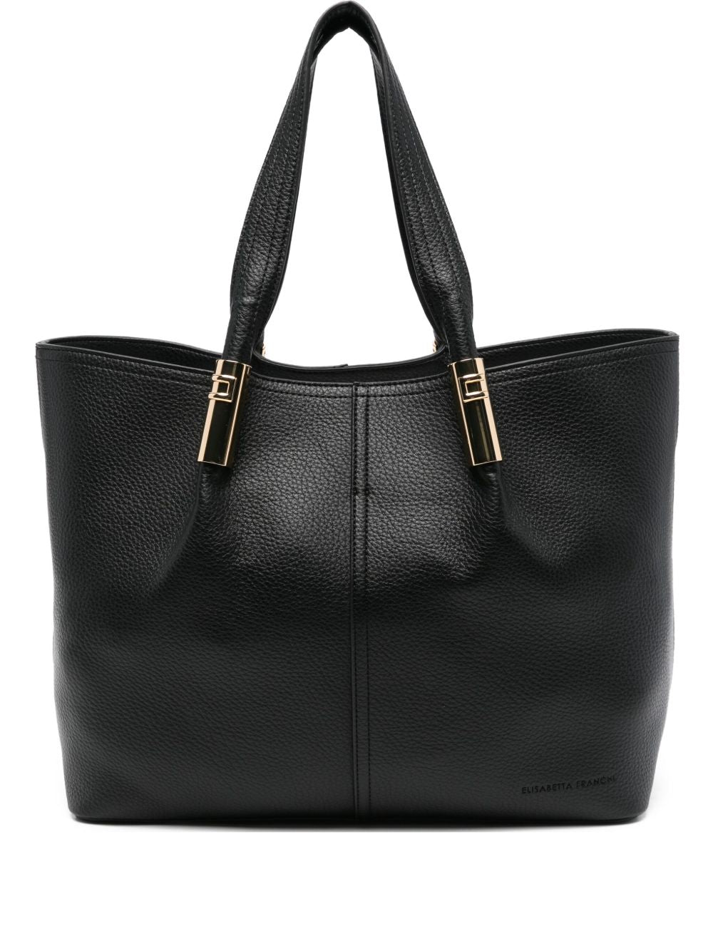 Elisabetta Franchi Large Black Tote Bag with Gold-Tone Logo Details Black