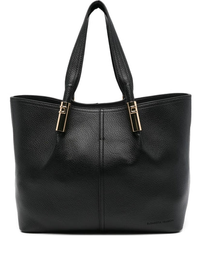 Elisabetta Franchi Large Black Tote Bag with Gold-Tone Logo Details Black