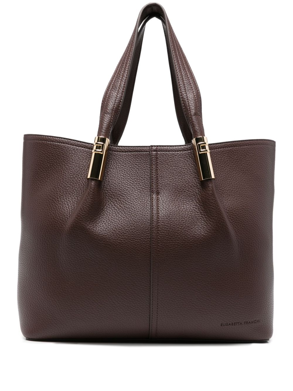 Elisabetta Franchi Large Structured Tote with Logo, Brown Brown