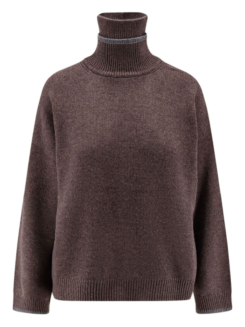 Brunello Cucinelli Cashmere Silk &amp; Nylon Turtleneck Sweater Brown brown
