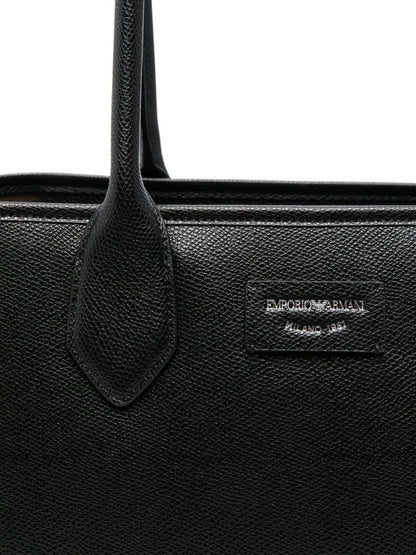Emporio Armani Large Palmellato-Finish Shopper Bag Black