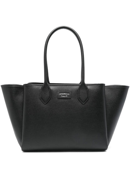Emporio Armani Large Palmellato-Finish Shopper Bag Black