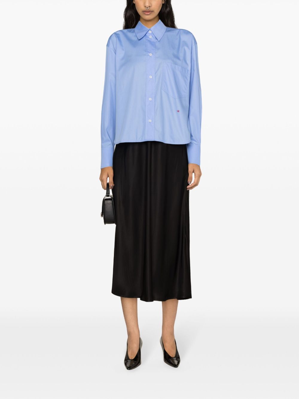 Victoria Beckham Cropped Silk-Cotton Shirt Clear Blue