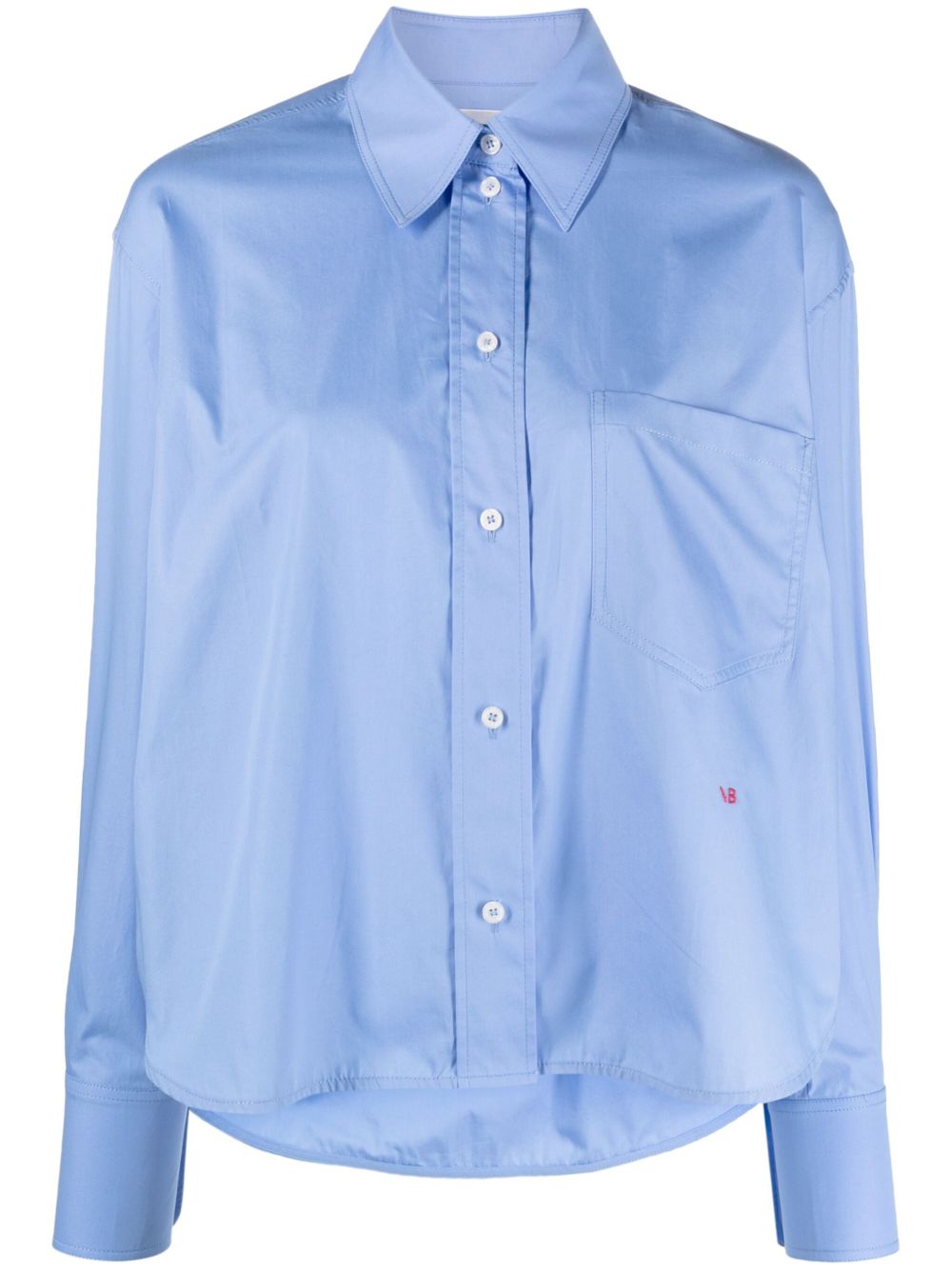 Victoria Beckham Cropped Silk-Cotton Shirt Clear Blue