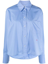 Victoria Beckham Cropped Silk-Cotton Shirt Clear Blue