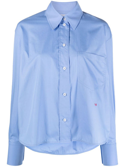 Victoria Beckham Cropped Silk-Cotton Shirt Clear Blue