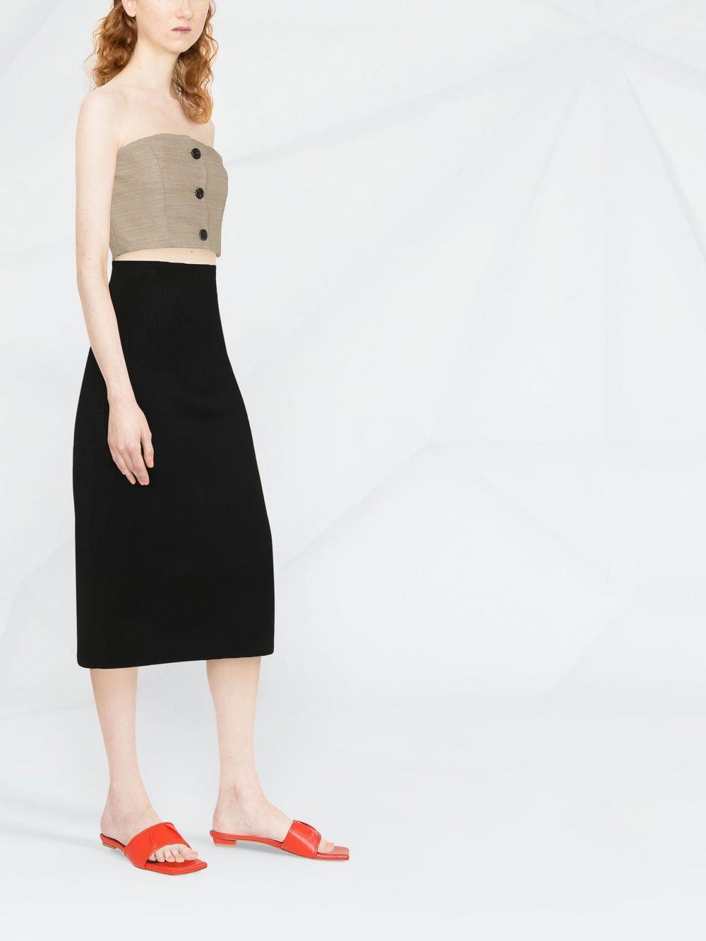 Victoria Beckham Silk &amp; Nylon Fitted Midi Skirt Black