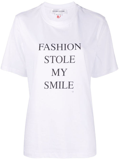 Victoria Beckham Silk &amp; Nylon Fashion Stole My Smile White T-Shirt White