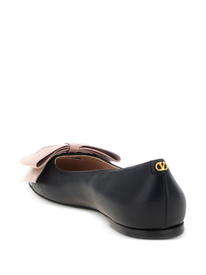 Valentino Garavani Bowow Bow-Detail Leather Ballet Flats Black