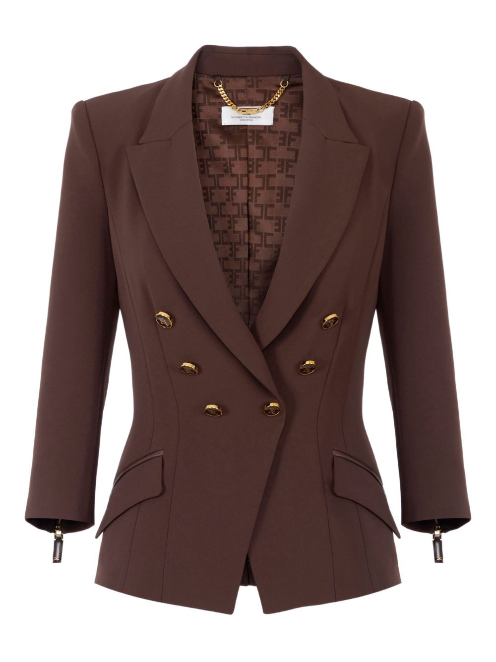 Elisabetta Franchi Double-Breasted Brown Jacket with Gold Buttons Brown