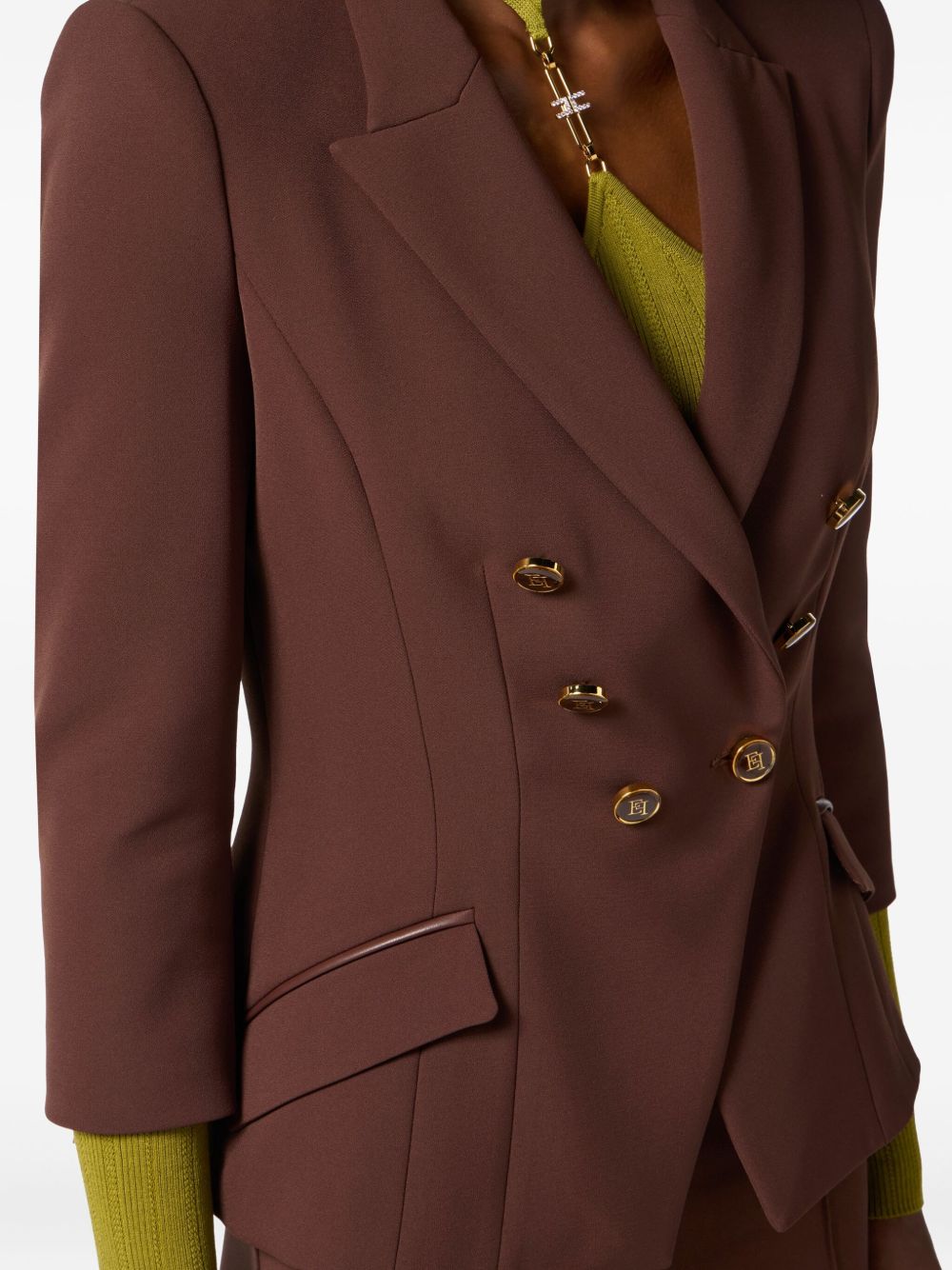 Elisabetta Franchi Double-Breasted Brown Jacket with Gold Buttons Brown