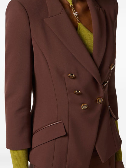 Elisabetta Franchi Double-Breasted Brown Jacket with Gold Buttons Brown