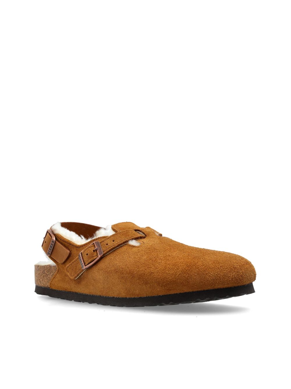 Birkenstock Tokio Shearling Suede Slingback Slippers Leather Brown